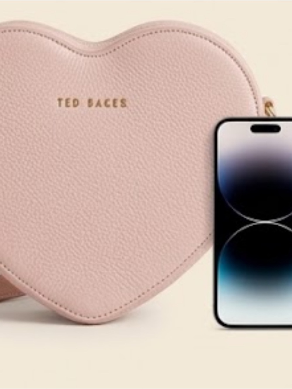 Ted Baker Pale Pink Pebbled Leather Heart-Shaped Crossbody Bag  gold -accents - Picture 5 of 15